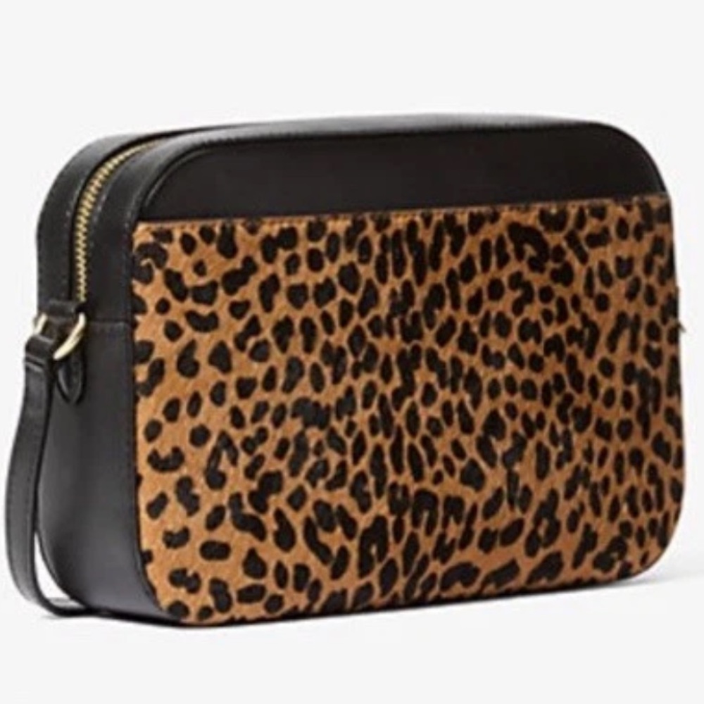 Michael Kors Leopard Print Calf Hair Large Jet Set Crossbody Bag - Picture 2 of 6